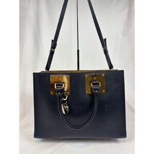 Sophie Hulme Albion Tote Bag Navy Blue Leather Top Handle Shoulder Strap